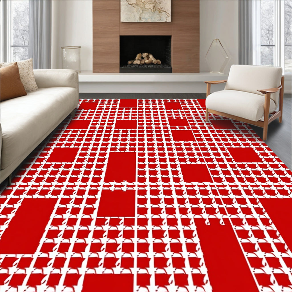 Bold Red Houndstooth Squares Rug