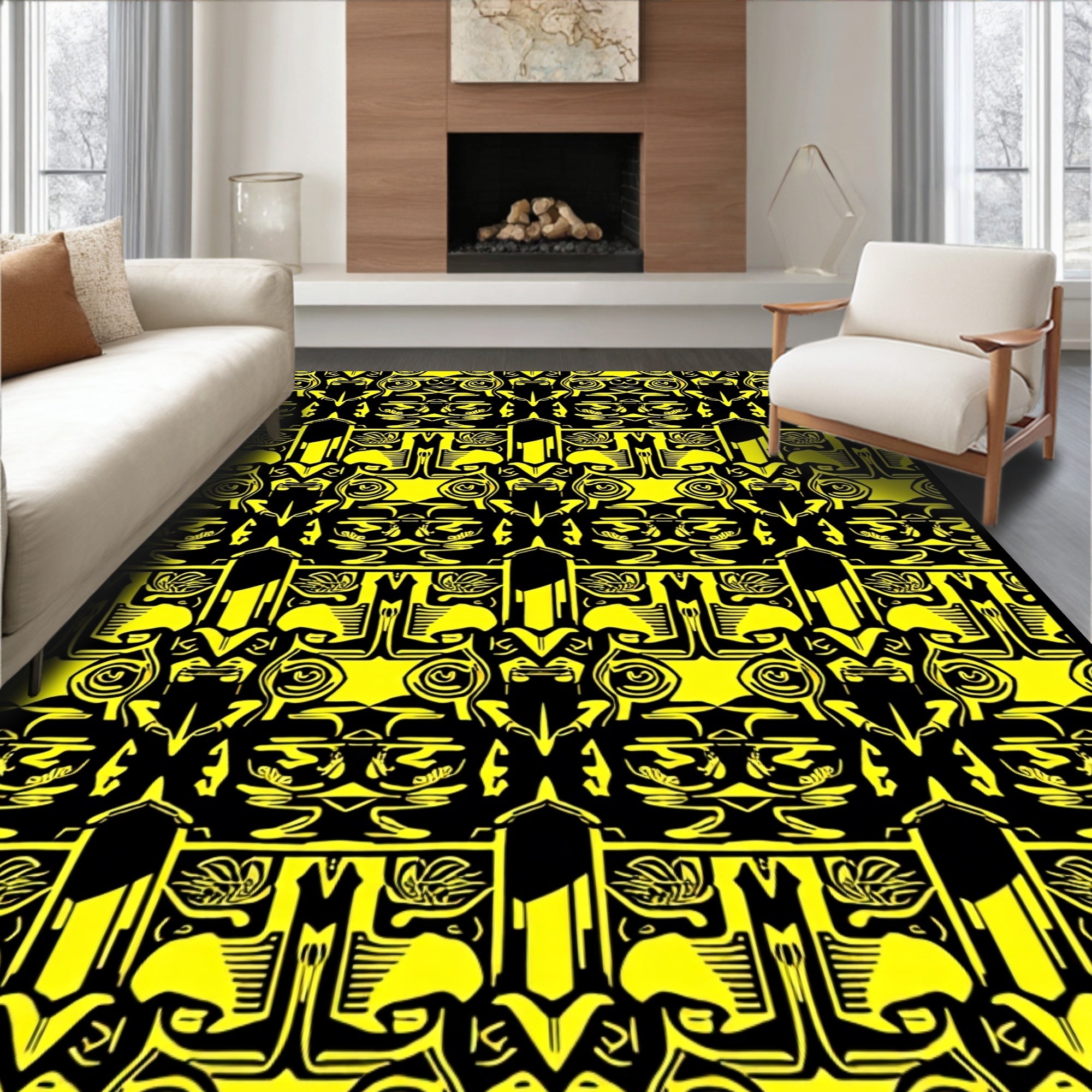 Bold Yellow Abstract Tribal Symmetry Rug