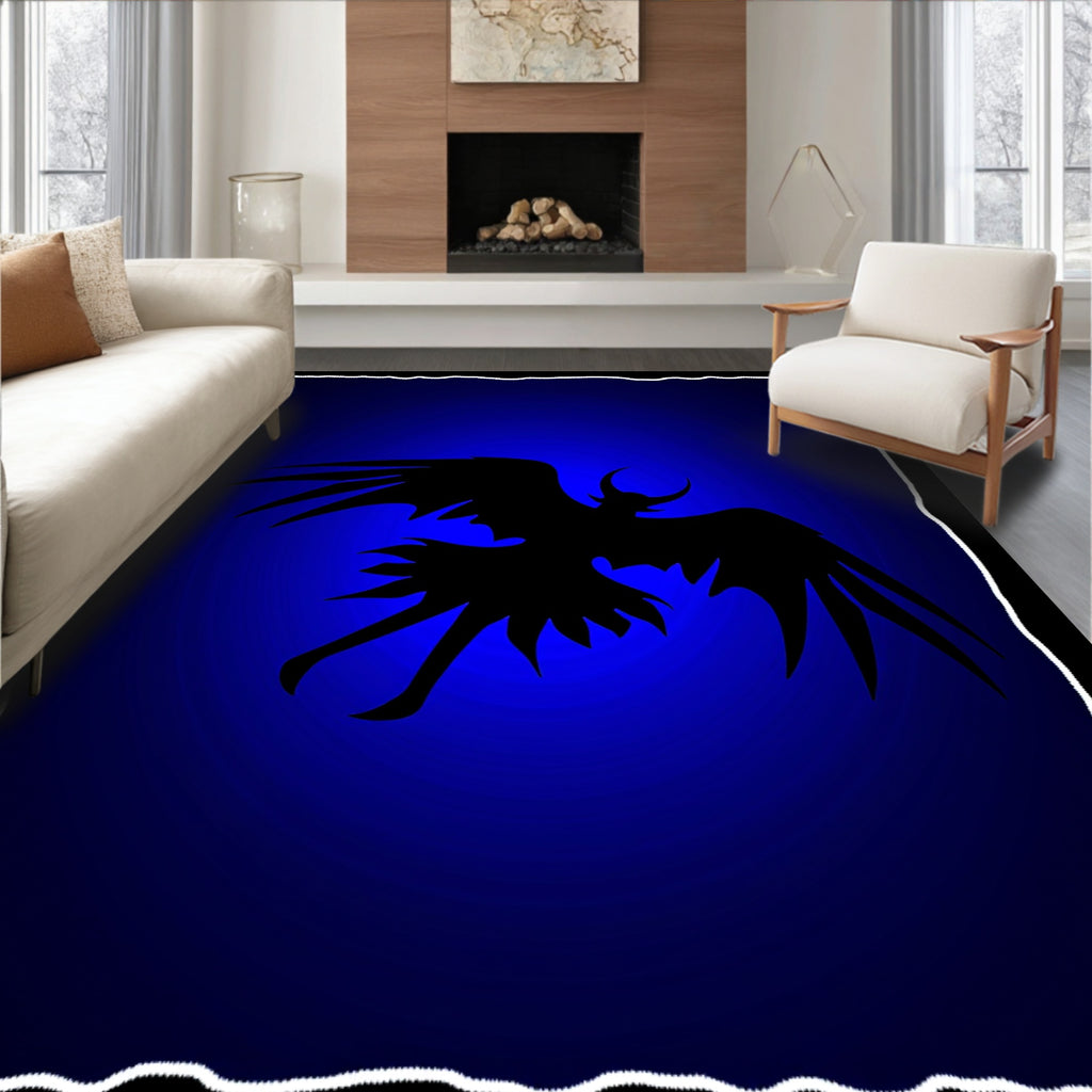 Dark Silhouette Mythical Winged Creature Rug