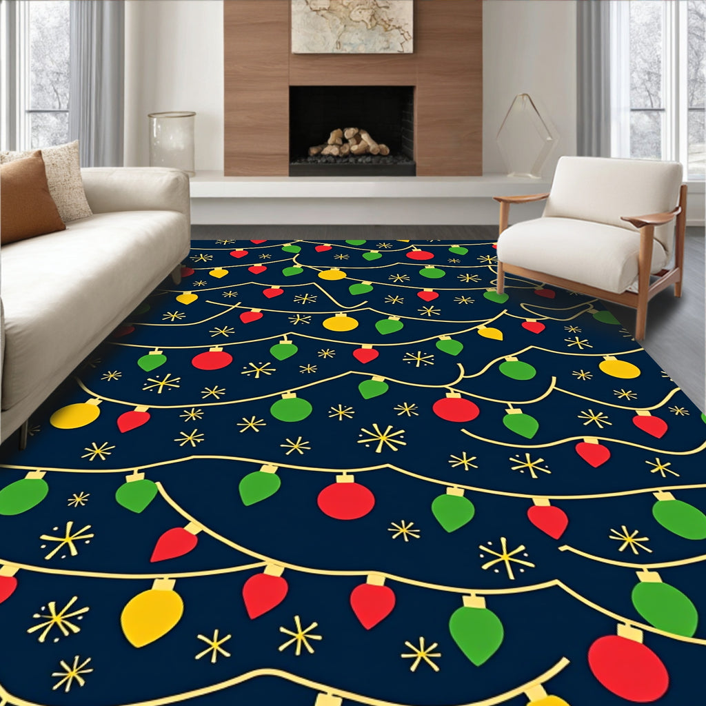 Festive Red Green Yellow Garland Rug