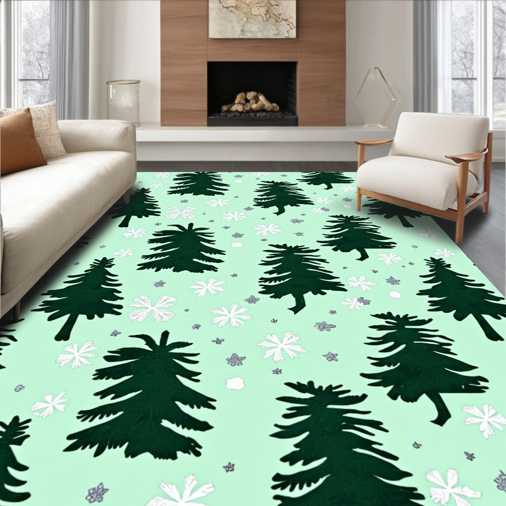 Forest Green Evergreen Snowflake Medley Rug