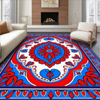 Vibrant Red Blue Floral Medallion Rug