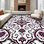Deep Plum Floral Medallion Scrollwork Rug