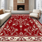 Crimson Ivory Floral Medallion Framed Rug