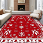 Red White Snowflake Festive Border Rug