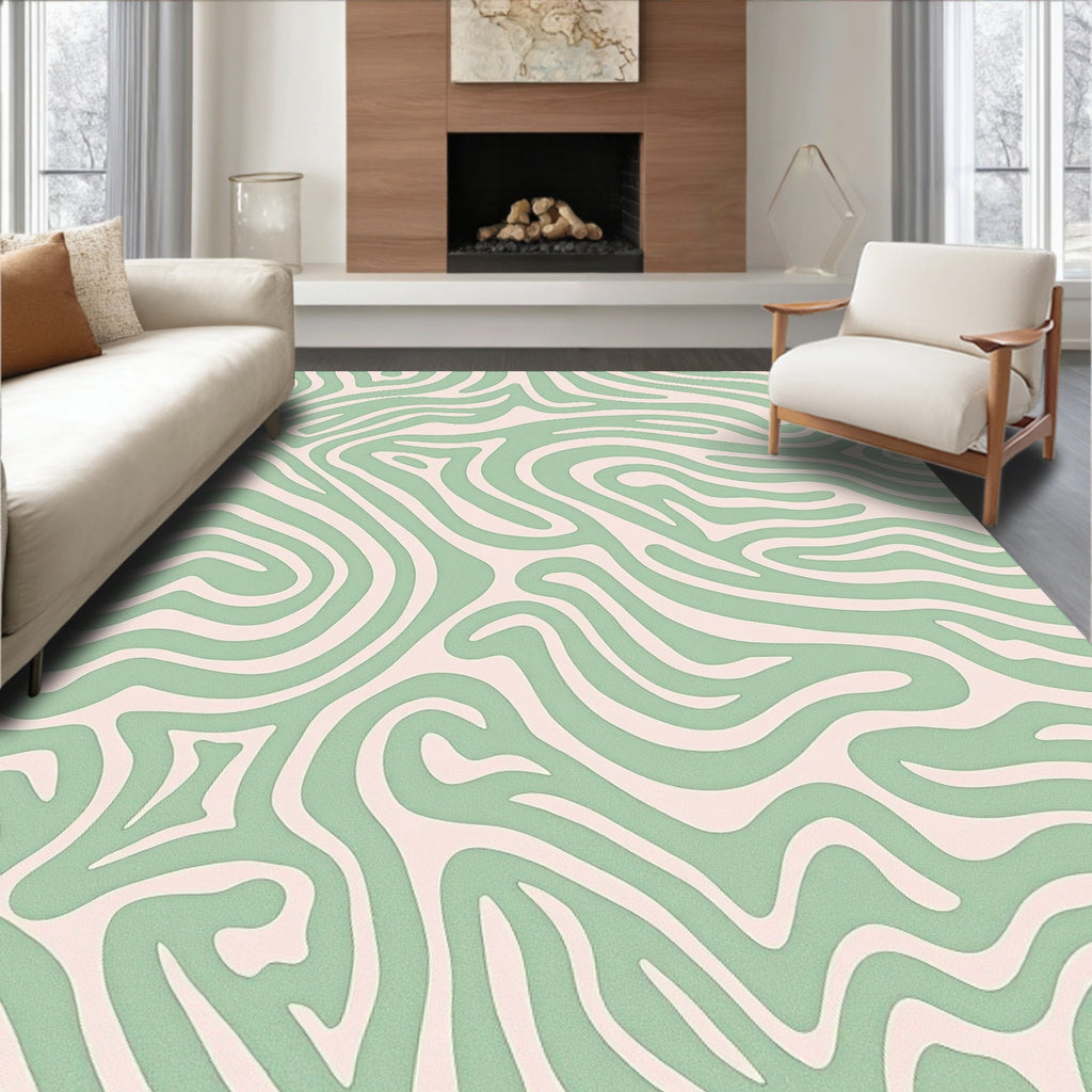 Mint Green Swirl Abstract Rug