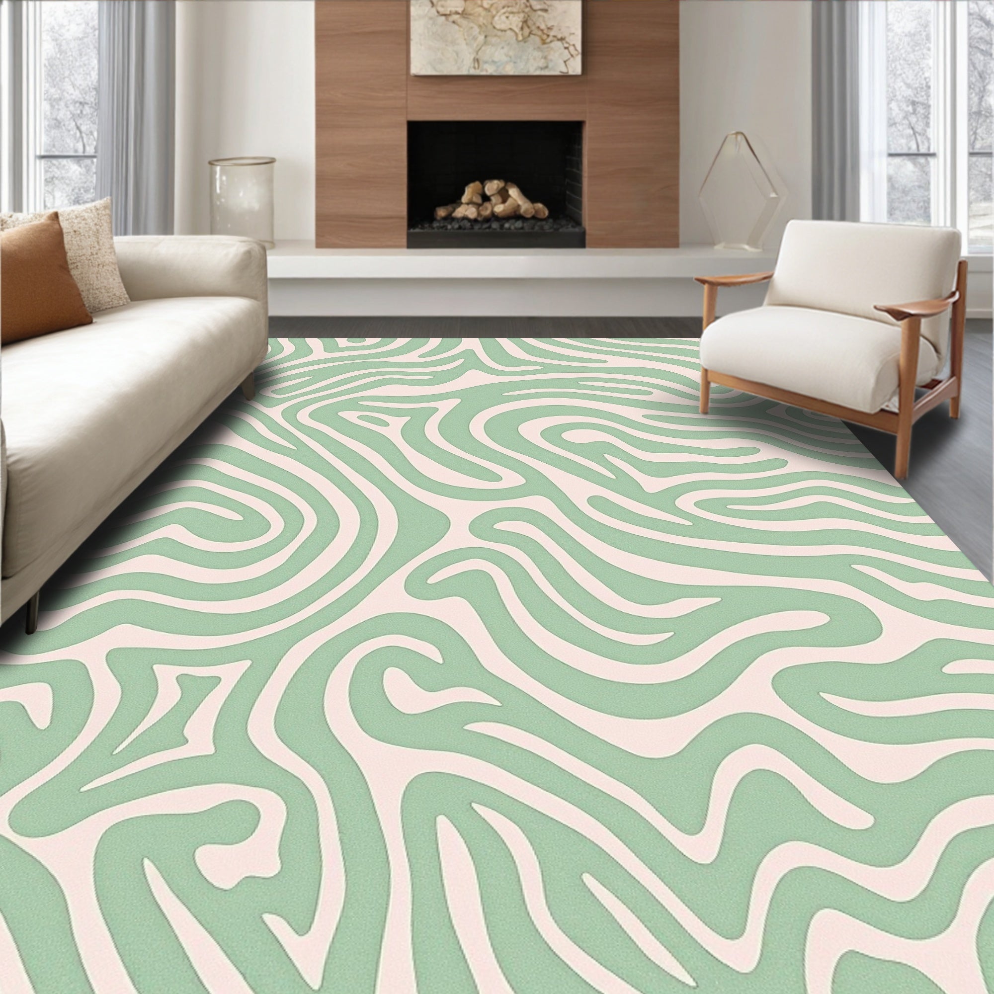 Mint Green Swirl Abstract Rug