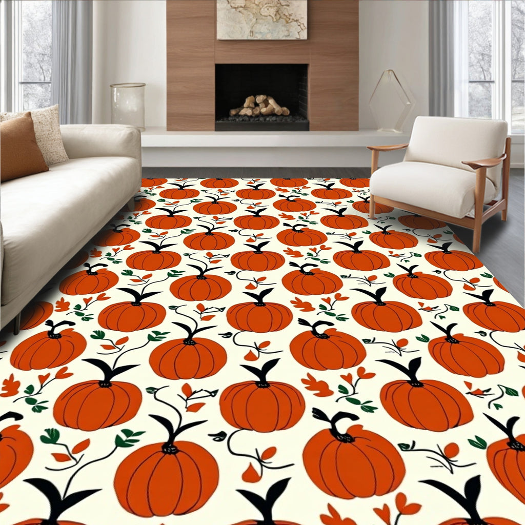 Orange Pumpkin Patch Autumn Foliage Rug
