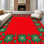 Crimson Green Floral Medallion Border Rug