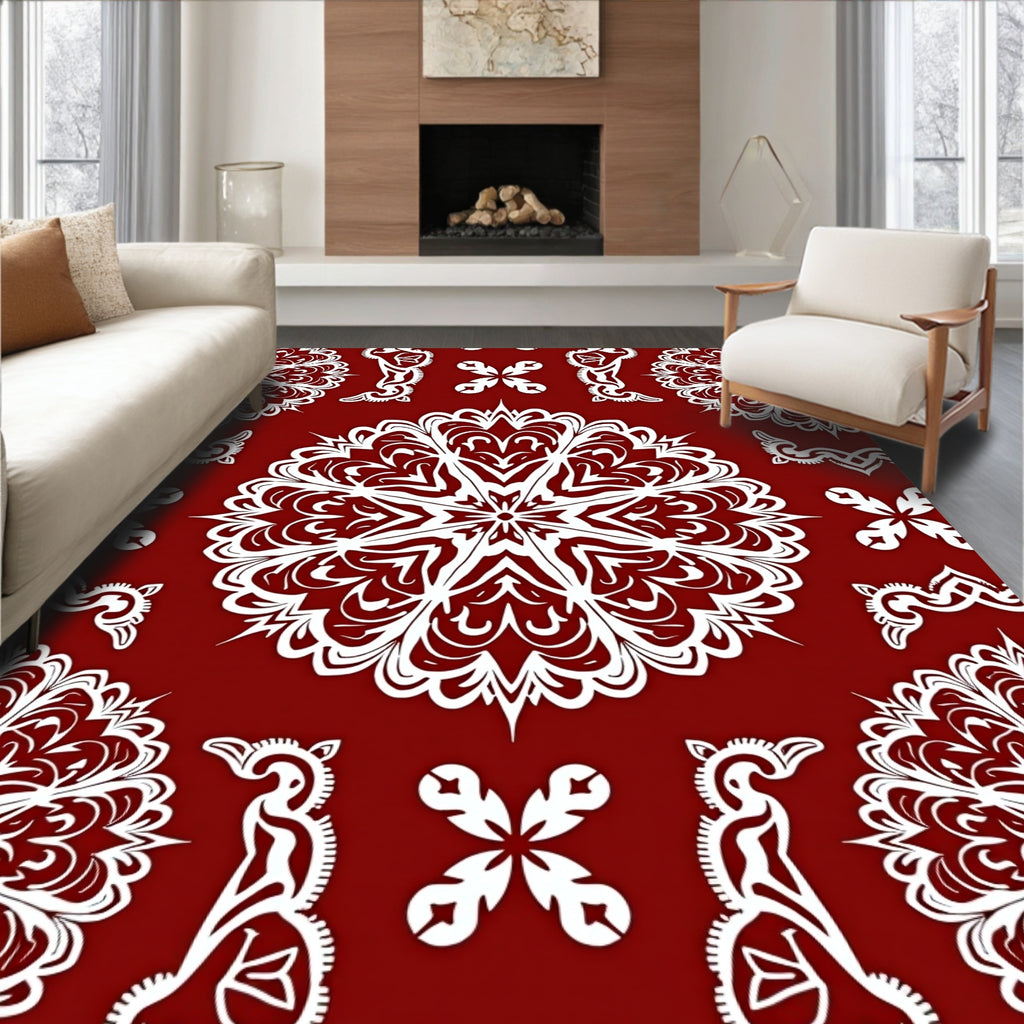 Crimson White Intricate Mandala Medallion Rug