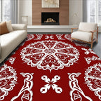 Crimson White Intricate Mandala Medallion Rug