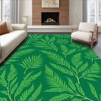 Lush Green Botanical Fern Branches Rug
