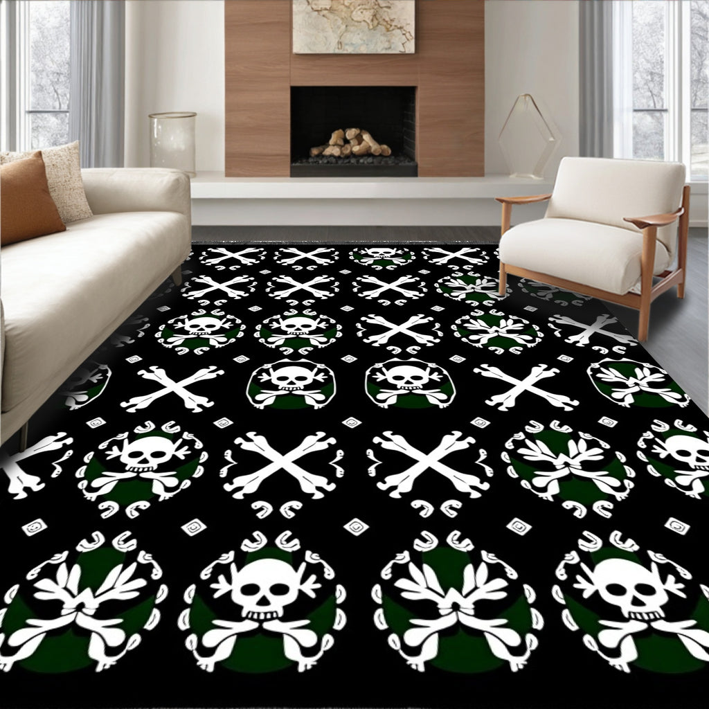 Black White Skull Crossed Bones Rug