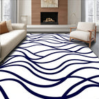 Navy Blue Abstract Wave Flow Rug