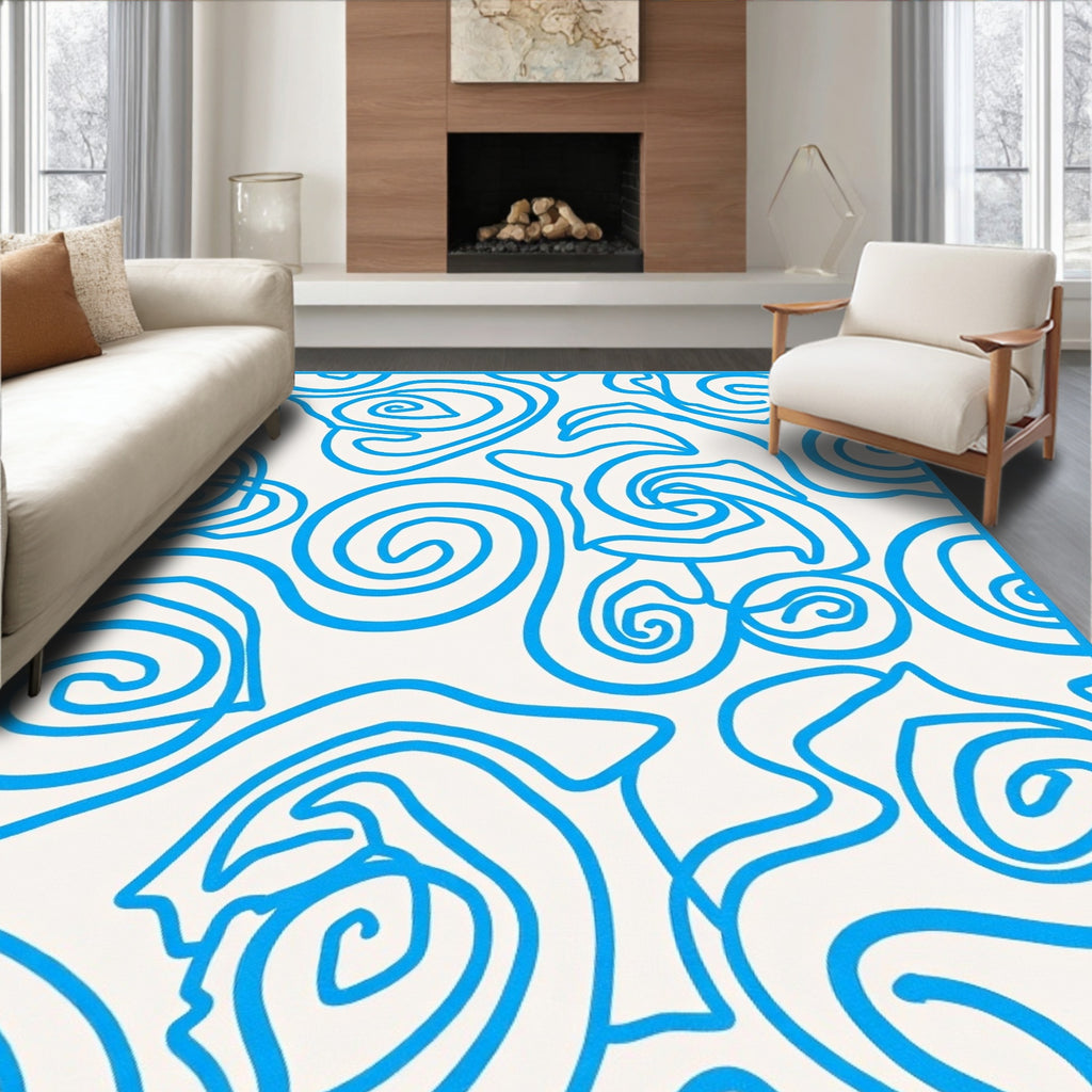 Bright Blue Swirl Floral Harmony Rug