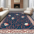 Deep Blue Red Seashell Scroll Rug