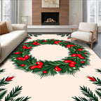Festive Green Wreath Red Berry Garland Rug
