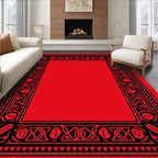 Bold Red Geometric Floral Border Rug