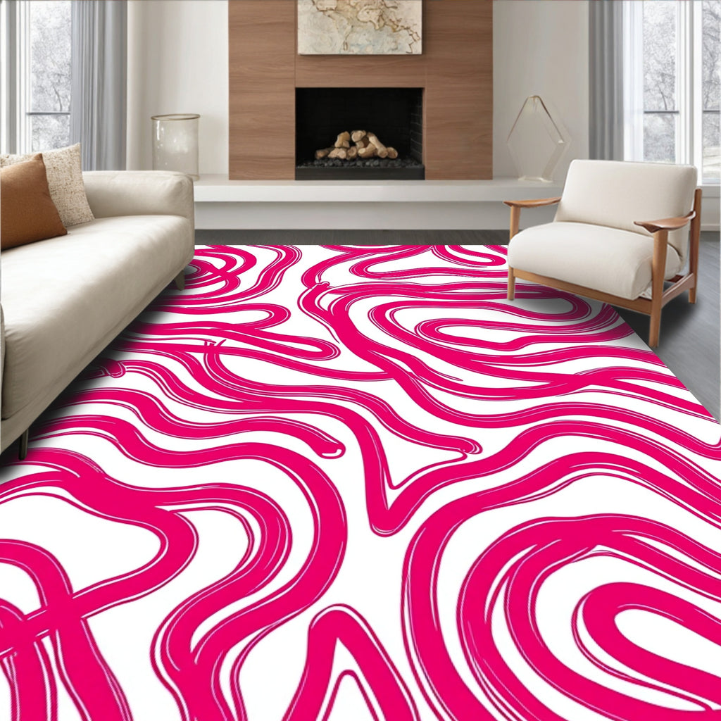 Vibrant Fuchsia Swirl Abstract Rug