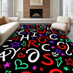 Colorful Alphabet Hearts Stars Rug
