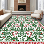 Intricate Red Green Floral Scroll Rug