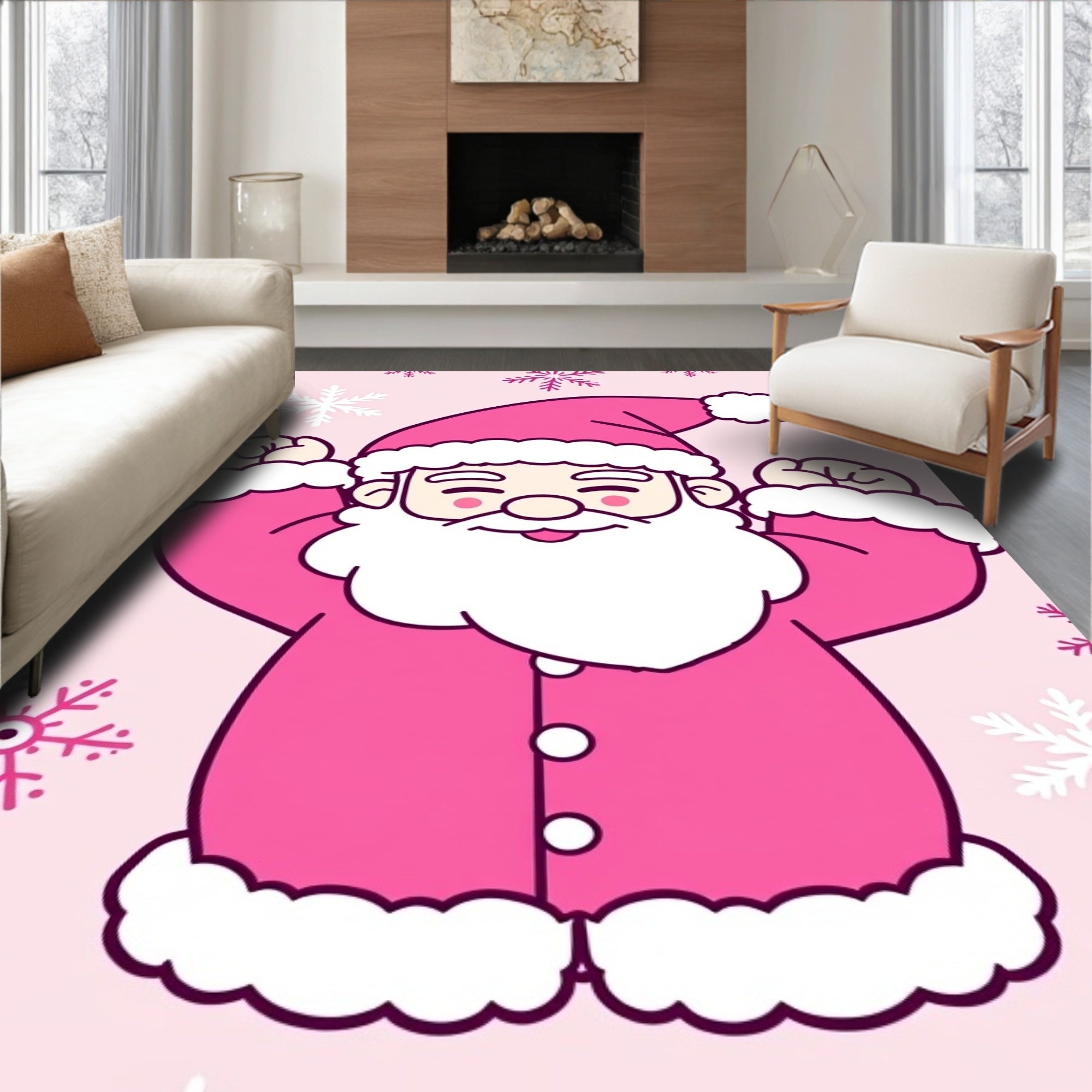 Pink Santa Claus Snowflake Accents Rug