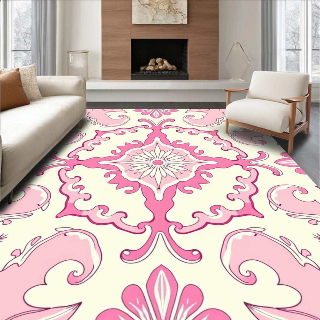 Pink Floral Rococo Archway Medallion Rug