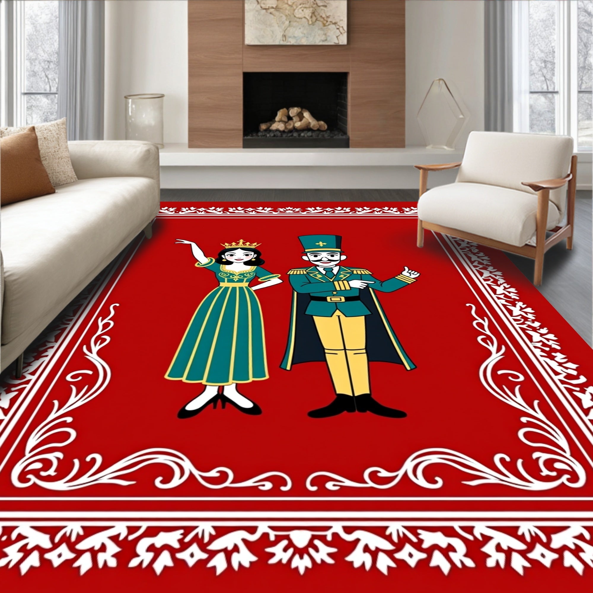 Red Royal Couple With White Border Rug