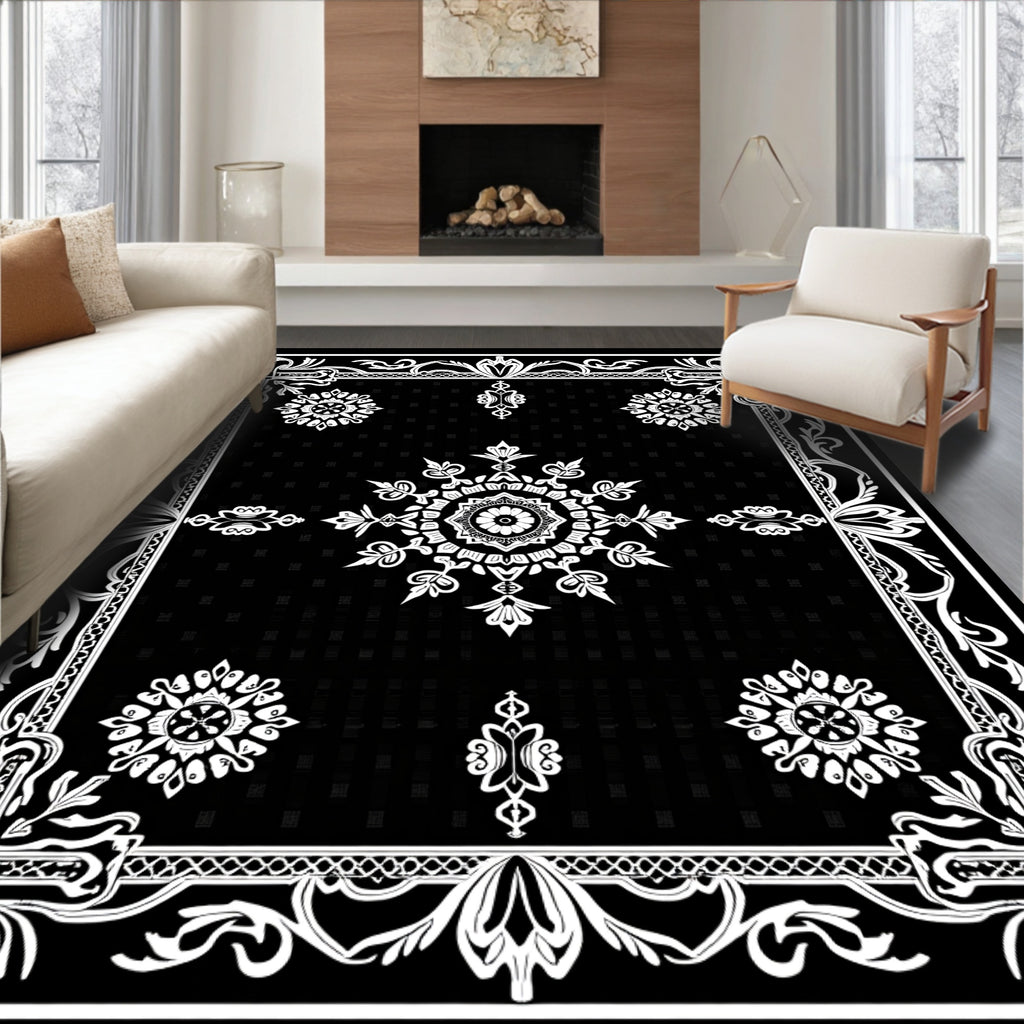 Monochromatic Ornate Lace Mandala Rug