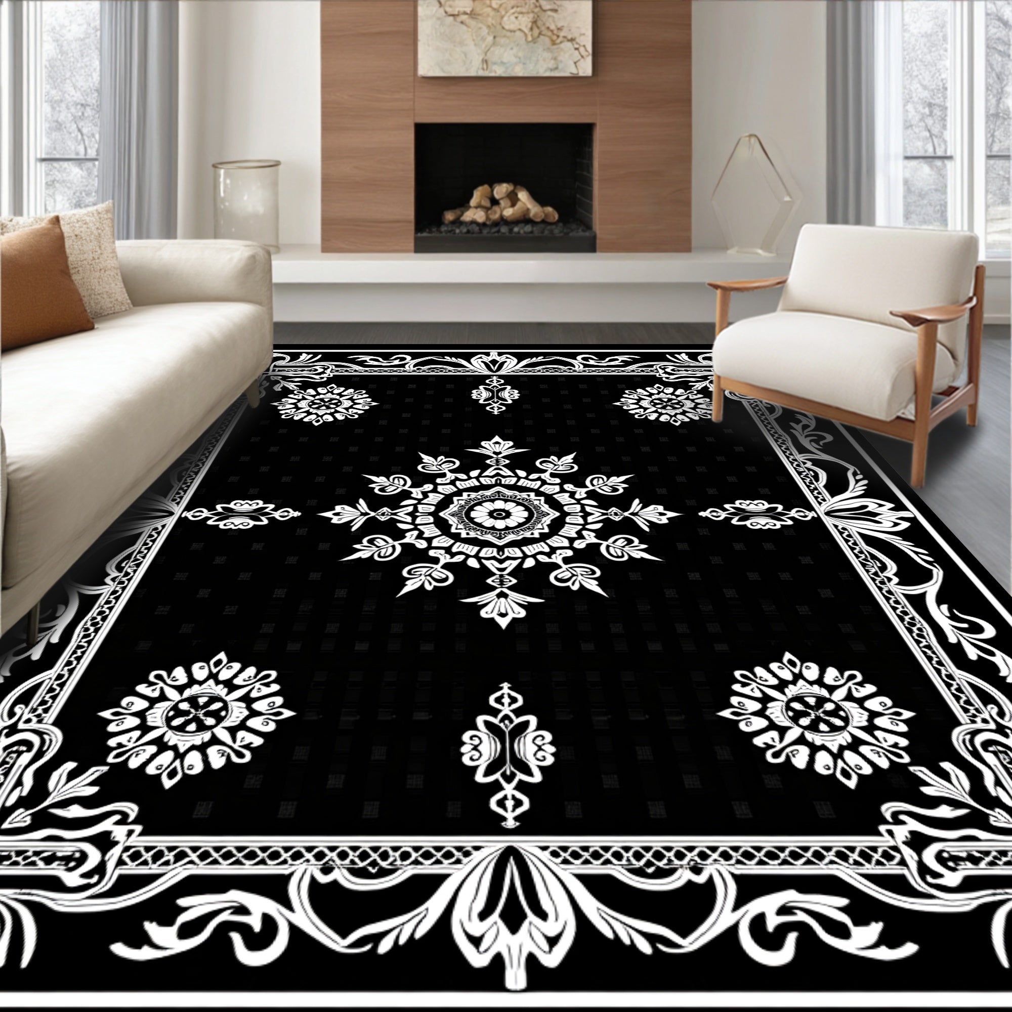 Monochromatic Ornate Lace Mandala Rug