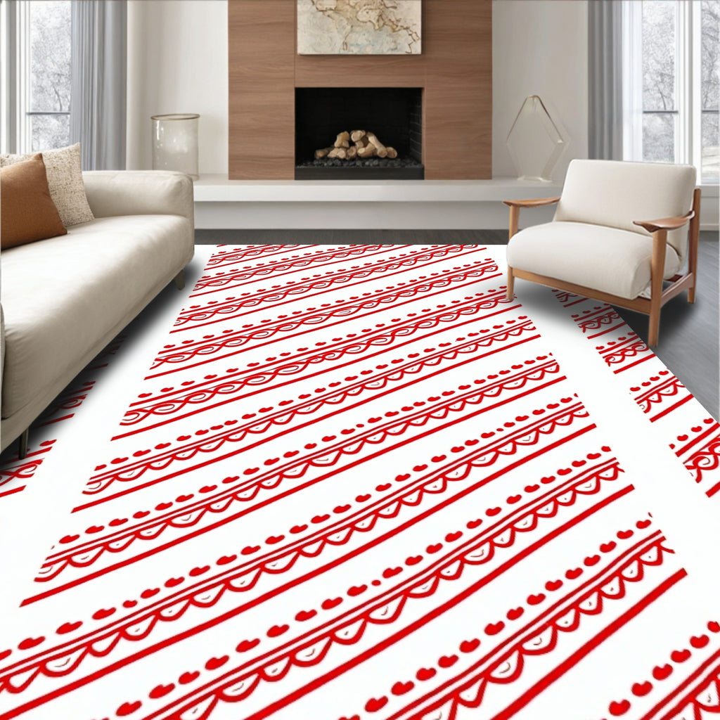Red White Diagonal Heart Stripe Ribbon Rug
