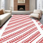 Red White Diagonal Heart Stripe Ribbon Rug