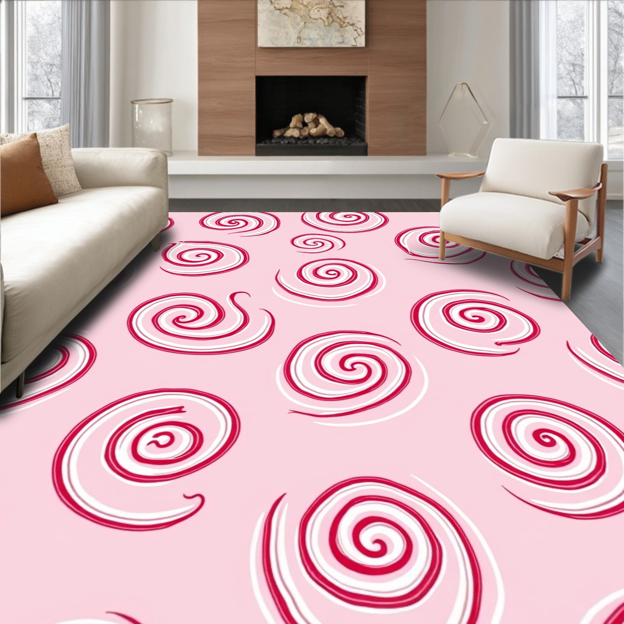 Pink Swirls Candy Cane Rug