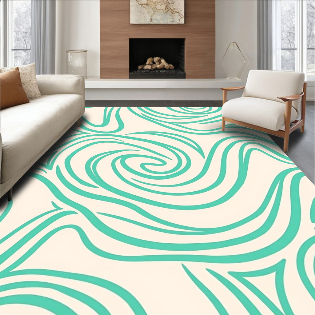 Aqua Swirl Cream Abstract Rug