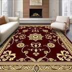 Deep Red and Gold Floral Scroll Rug