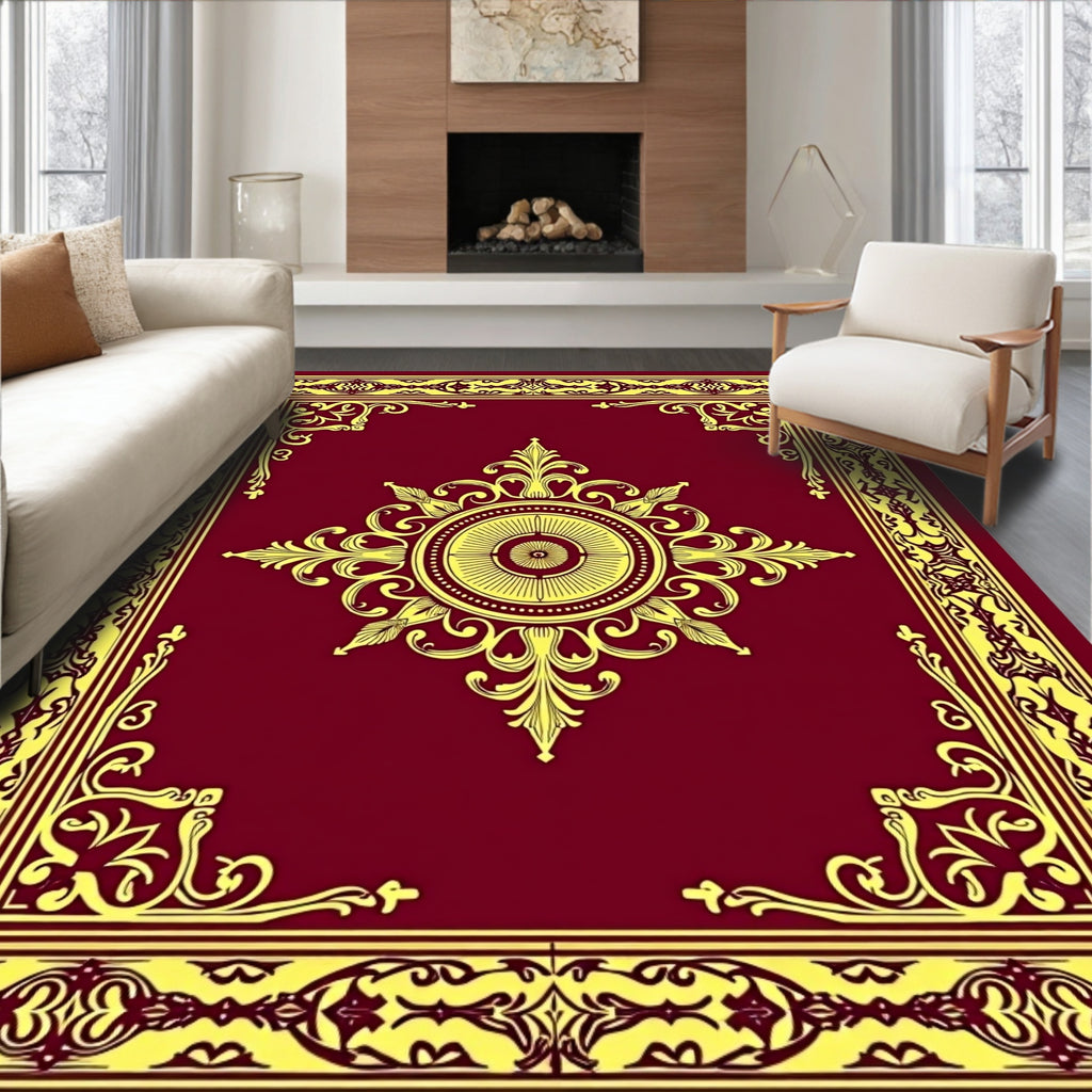 Crimson Gold Ornate Central Medallion Rug