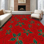 Crimson Green Leafy Vine Swirls Rug