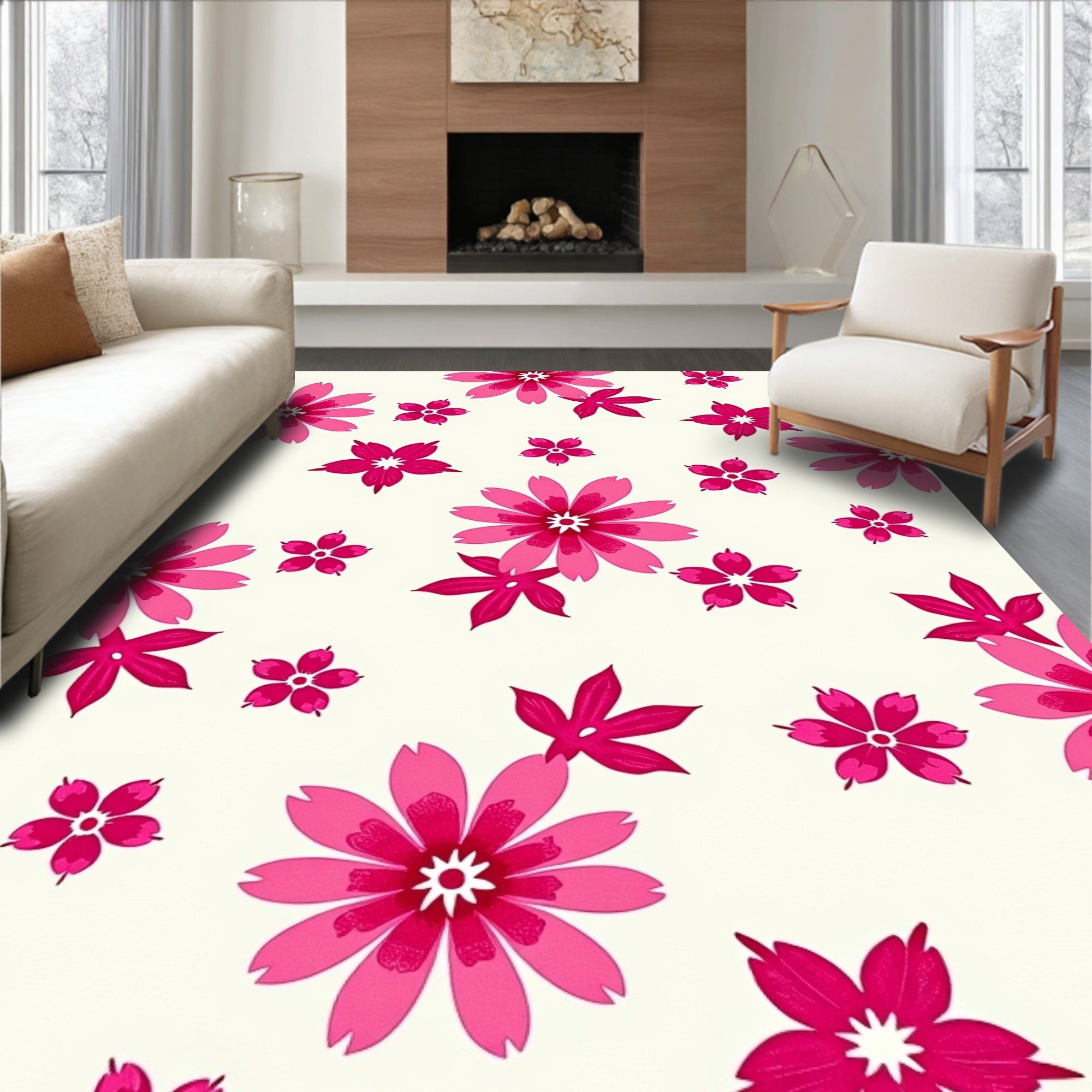 Pink Floral Botanical Repeat Rug
