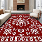 Crimson Snowflake Medallion Scroll Rug