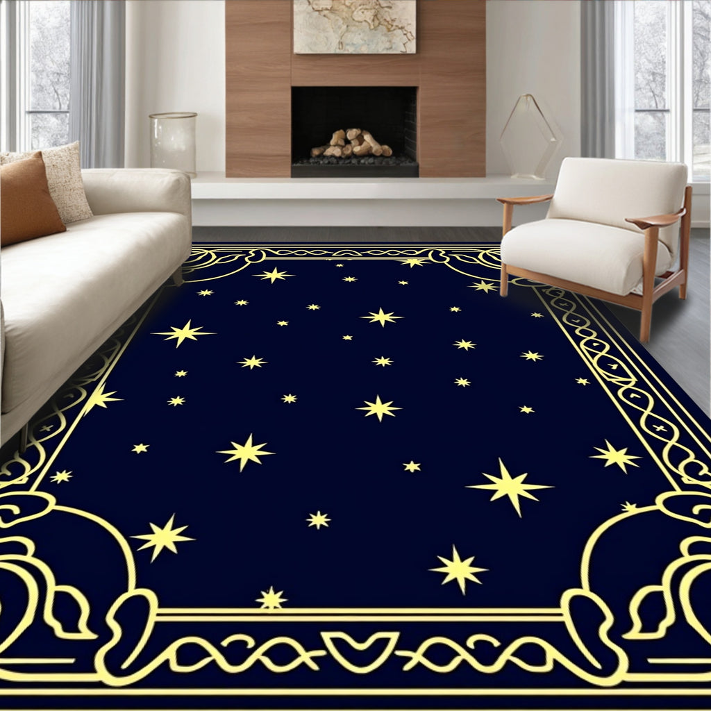 Deep Blue Celestial Starry Night Rug