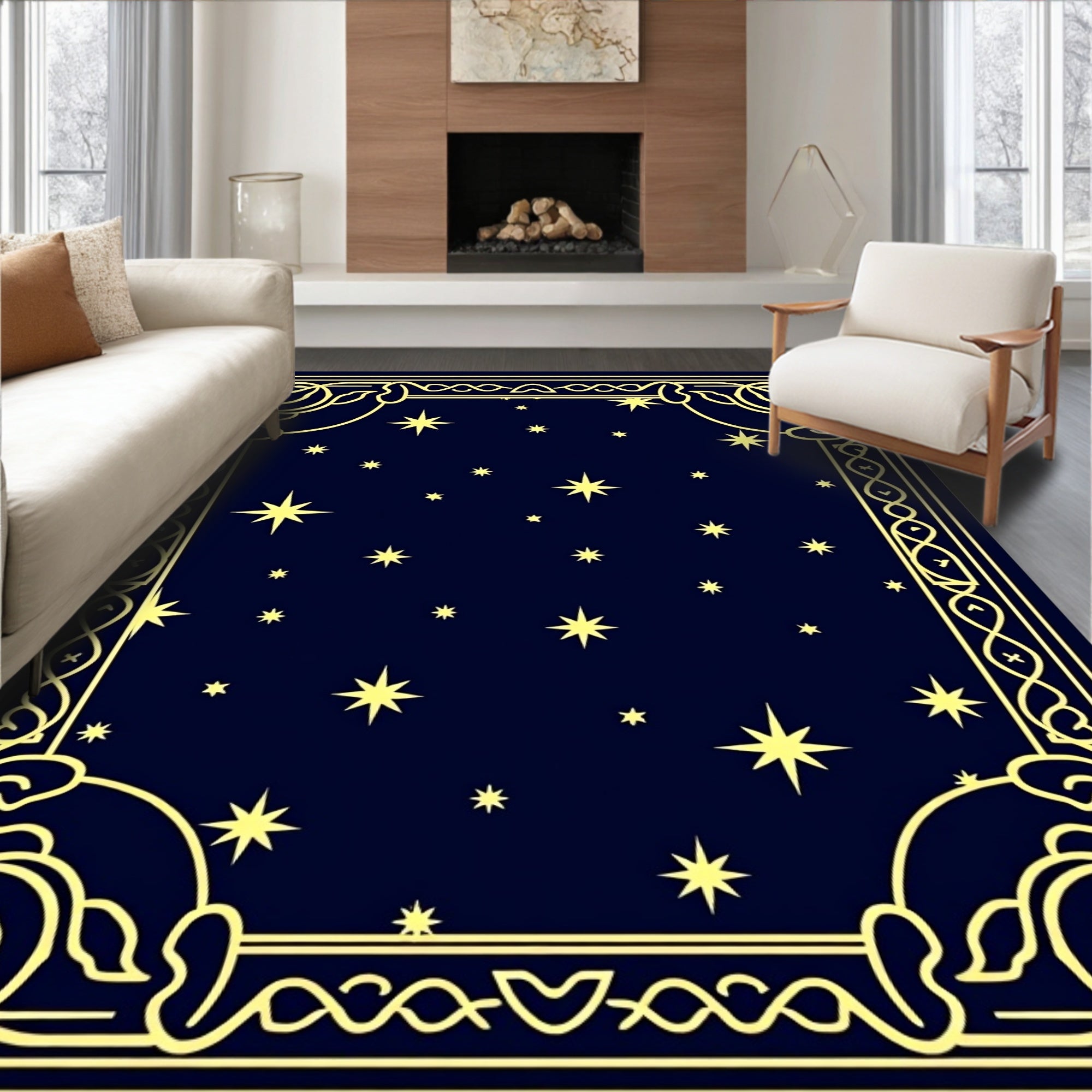 Deep Blue Celestial Starry Night Rug