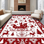 Festive Red Santa Sleigh Deer Garland Rug