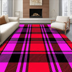 Vibrant Red Pink Black Plaid Rug