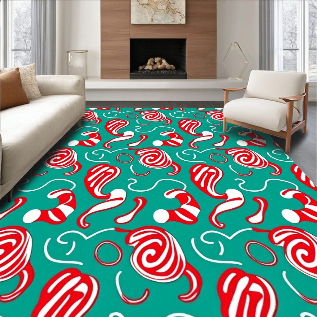 Red White Swirl Candy Cane Pattern Rug