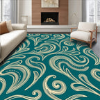 Teal Cream Swirling Vines Flourish Rug