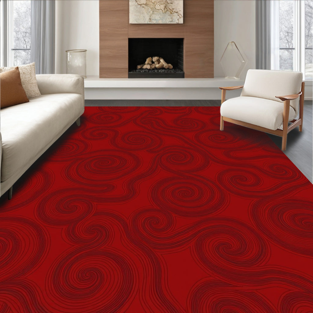 Crimson Swirl Flowing Lines Rug