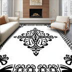Elegant Black Floral Starburst Medallion Rug