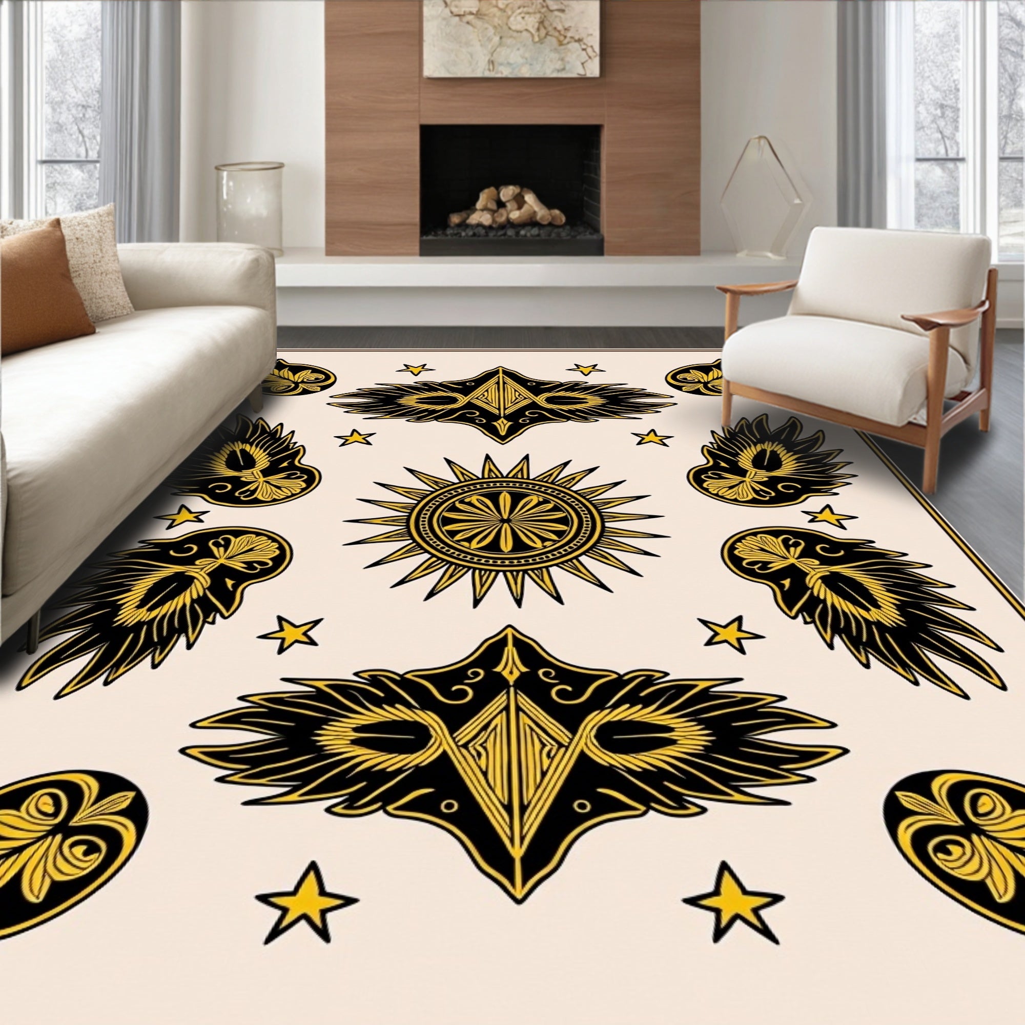 Golden Winged Sun Celestial Rug