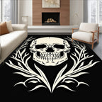 Ivory Skull Laurel Wreath Black Rug