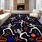 Dancing Skeletons Orange Blue Black Rug